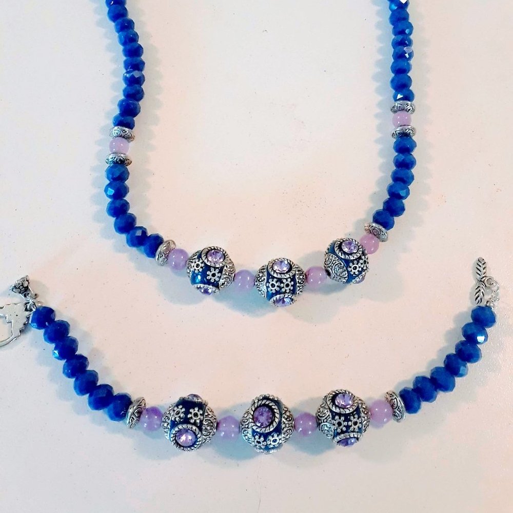 Blue & Purple Crystal Necklace & Matching Bracelet